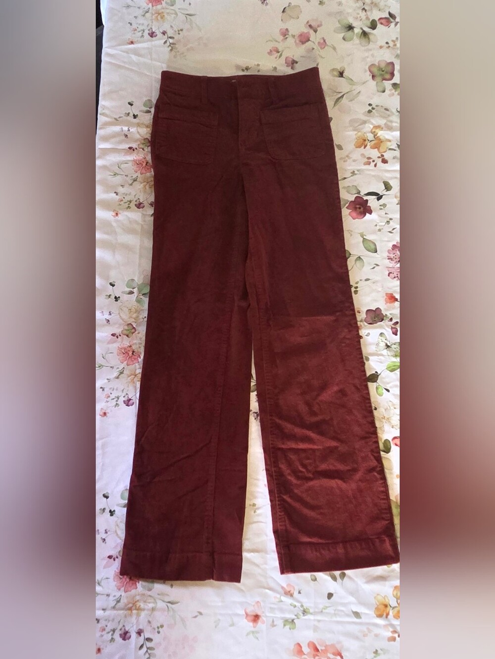 Draper James Wide-Leg Corduroy Pants in Burgundy